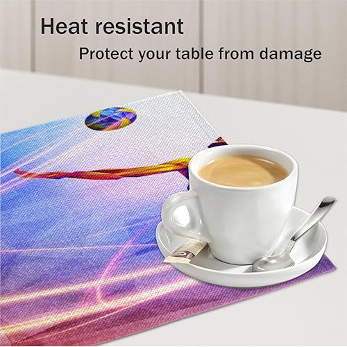 Miniatura 5 de Fun Volleyball Texture Placemats Set of 4 Table Mats Washable Placemat Waterproof Place Mats for Party Home Dining Table Decor 18x12 in