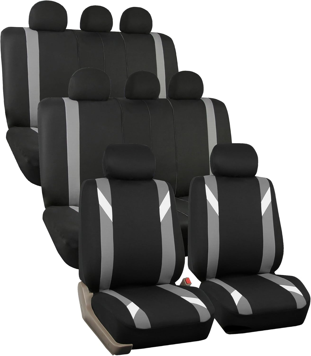 FH Group Three Row Premium Modernistic 8 Seater Car Seat Covers - Universal Fit for Cars Trucks and SUVs Green/Black