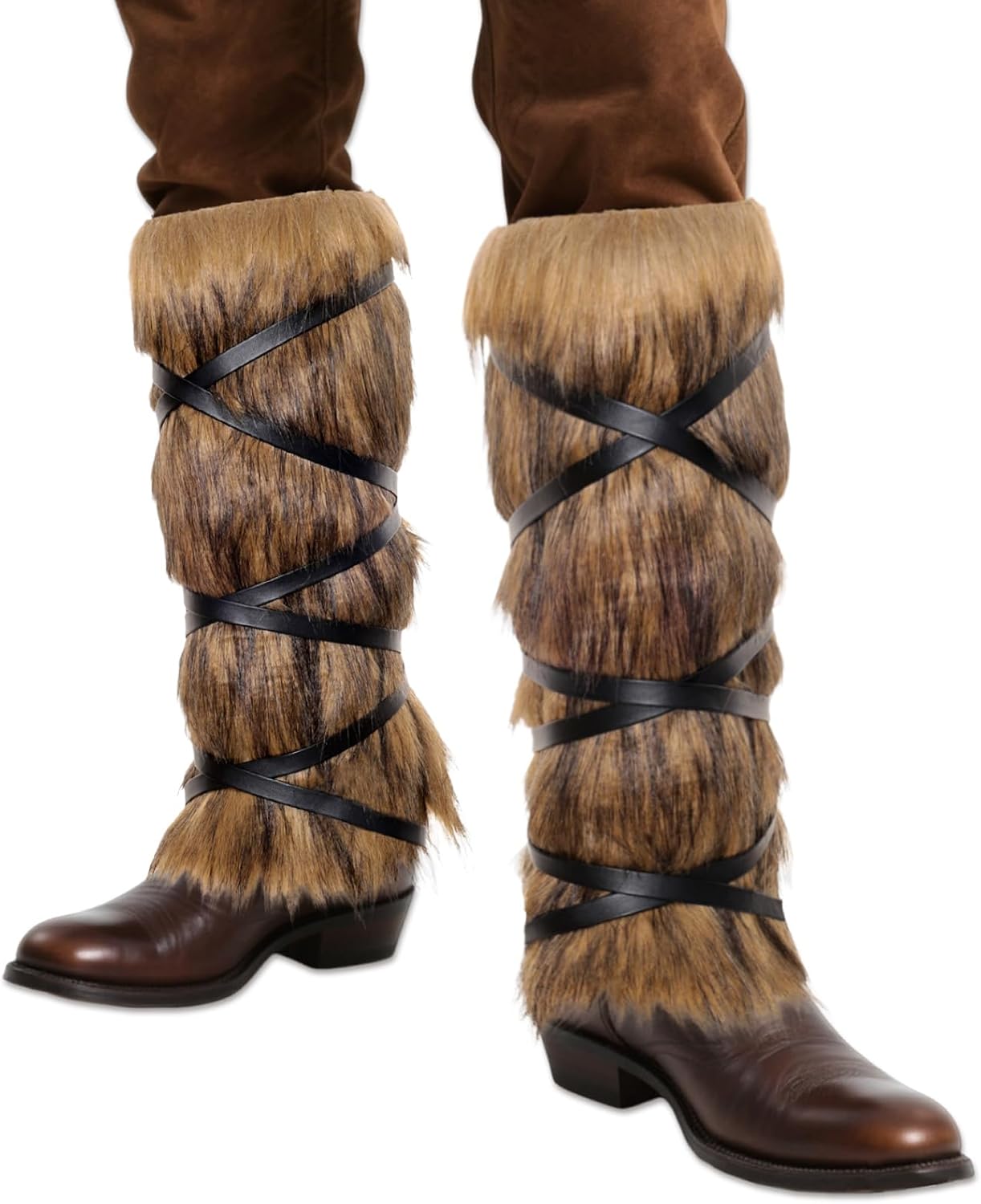 Viking Leg Warmer Furry Boot Covers for Women Men Brown | Fluffy Faux Fur, Medieval Cosplay Accessories