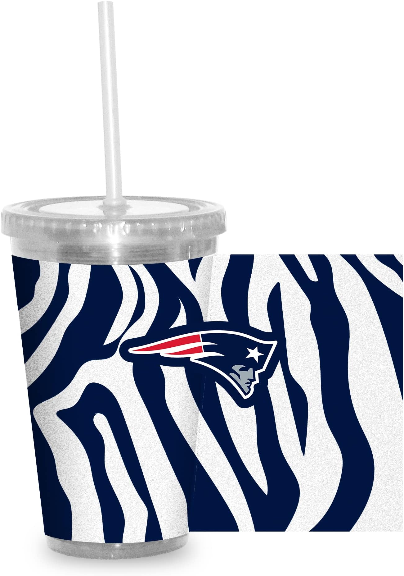 Rico IndustriesNFL New England Patriots Glitter NFL Football Team 16oz Clear Tumbler W/Straw