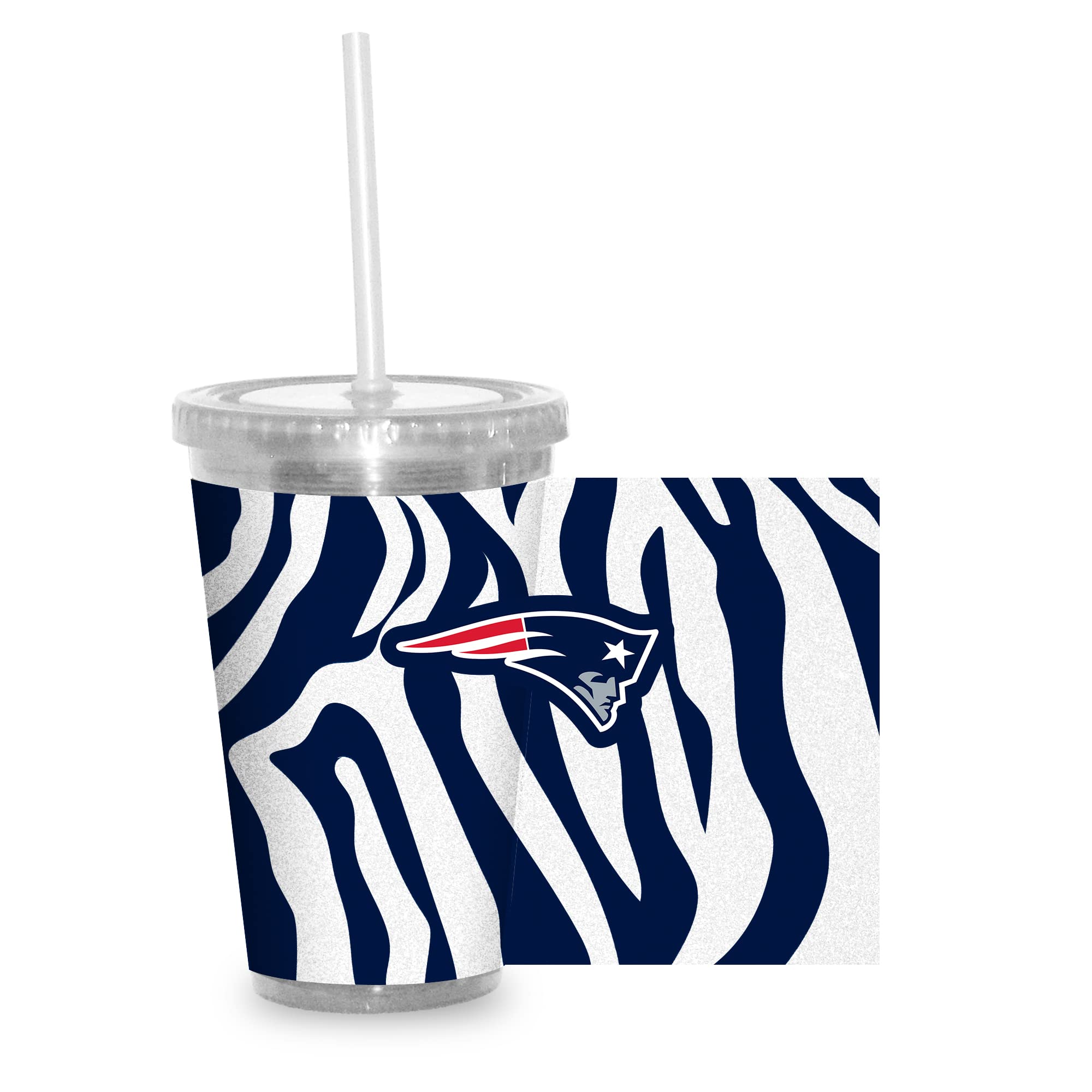 Rico IndustriesNFL New England Patriots Glitter NFL Football Team 16oz Clear Tumbler W/Straw
