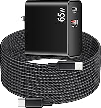 PD65W USB C Super Fast Charger for Meta Quest 3s & 3 & 2 VR Headsets, Black | Dual Port USB + Type C Adapter with 6.6ft Braided C to C Charging Cable for Oculus Quest 2 and Pico 4 Ultra