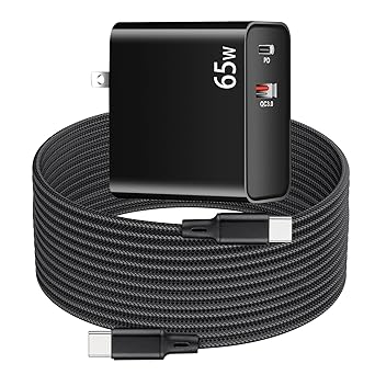 PD 65W USB C Super Fast VR Charger Compatible with Meta Oculus Quest 3s, Quest 3 2 - Dual Port USB + Type C Adapter with 6.6ft C to C Charging Cable for Pico 4 Ultra VR Headsets, Black