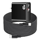 PD 65W USB C Super Fast VR Charger Compatible with Meta Oculus Quest 3s, Quest 3 2 - Dual Port USB + Type C Adapter with 6.6ft C to C Charging Cable for Pico 4 Ultra VR Headsets, Black