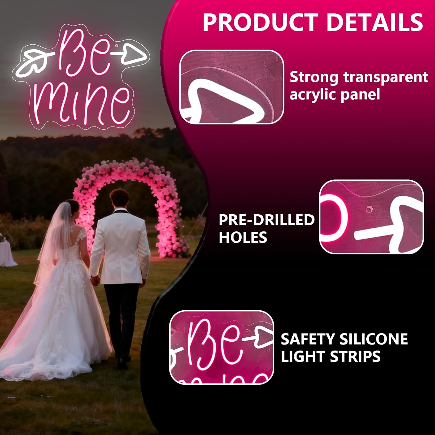 Be Mine Neon Sign,Be Mine Dimmable LED Light Signs for Wall Art Decor,Pink White Backdrop for Bedroom Club Party Bar Wedding Valentine,Gift for Women Man Teen USB Powered（13.8"*11.6"）