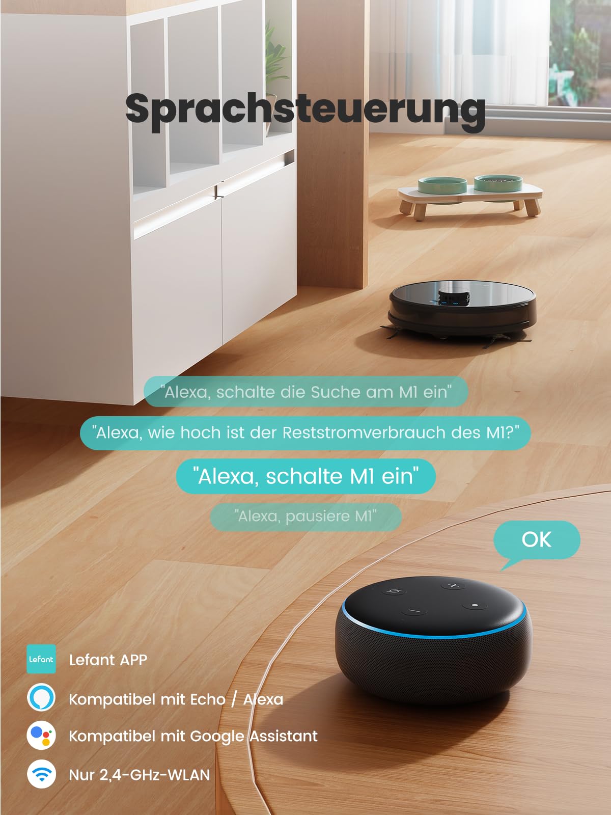 Lefant M1 Staubsauger Roboter mit 8 No-Go-Zonen, Laser Navigation, Saugroboter mit Wischfunktion Selbstaufladend 5500Pa, für Tierhaare und Hartböden, App-/Alexa-Steuerung