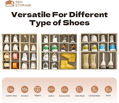 Miniatura 5 de Contenedores de almacenamiento de zapatos de tela para hombres, talla 14, organizador de zapatos para armario con cubierta transparente y divisores