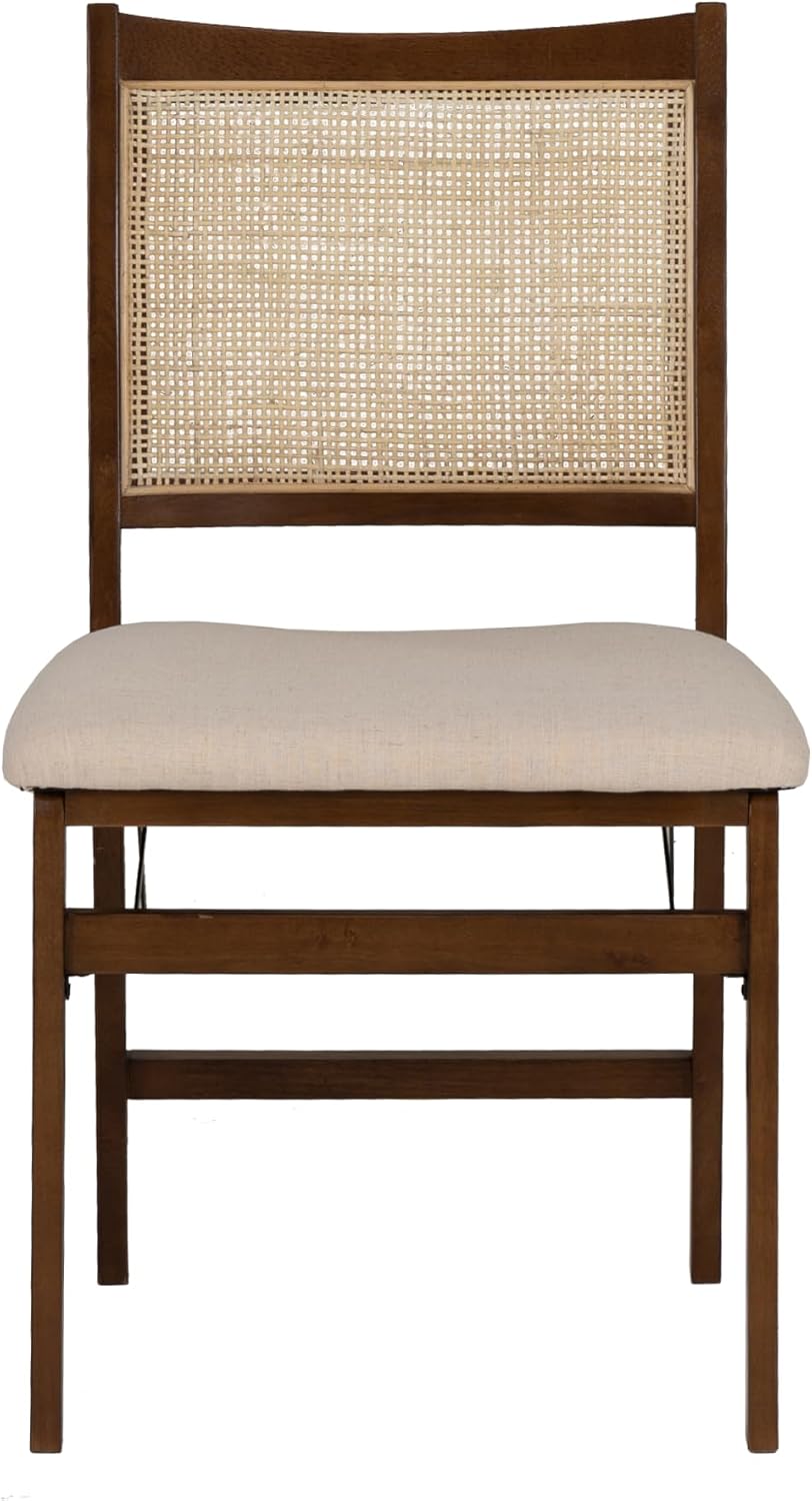 Powell Kasi Brown and Natural Rattan Cane Fully Assembled Foldable Wooden Dining Side Chair