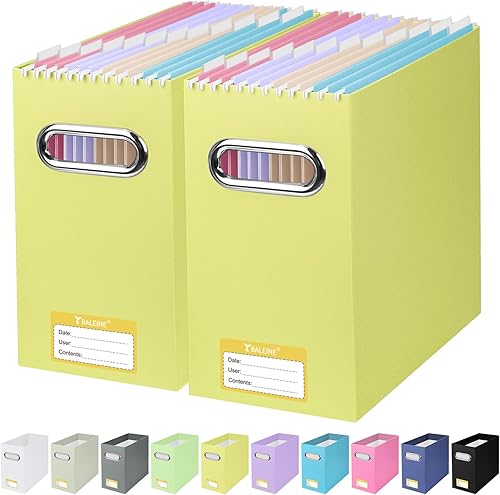 Miniatura 9 de BALEINE Caja organizadora de archivos, organizador de carpetas de archivos de cartón con asa para tamaño carta, caja de archivos plegable portátil