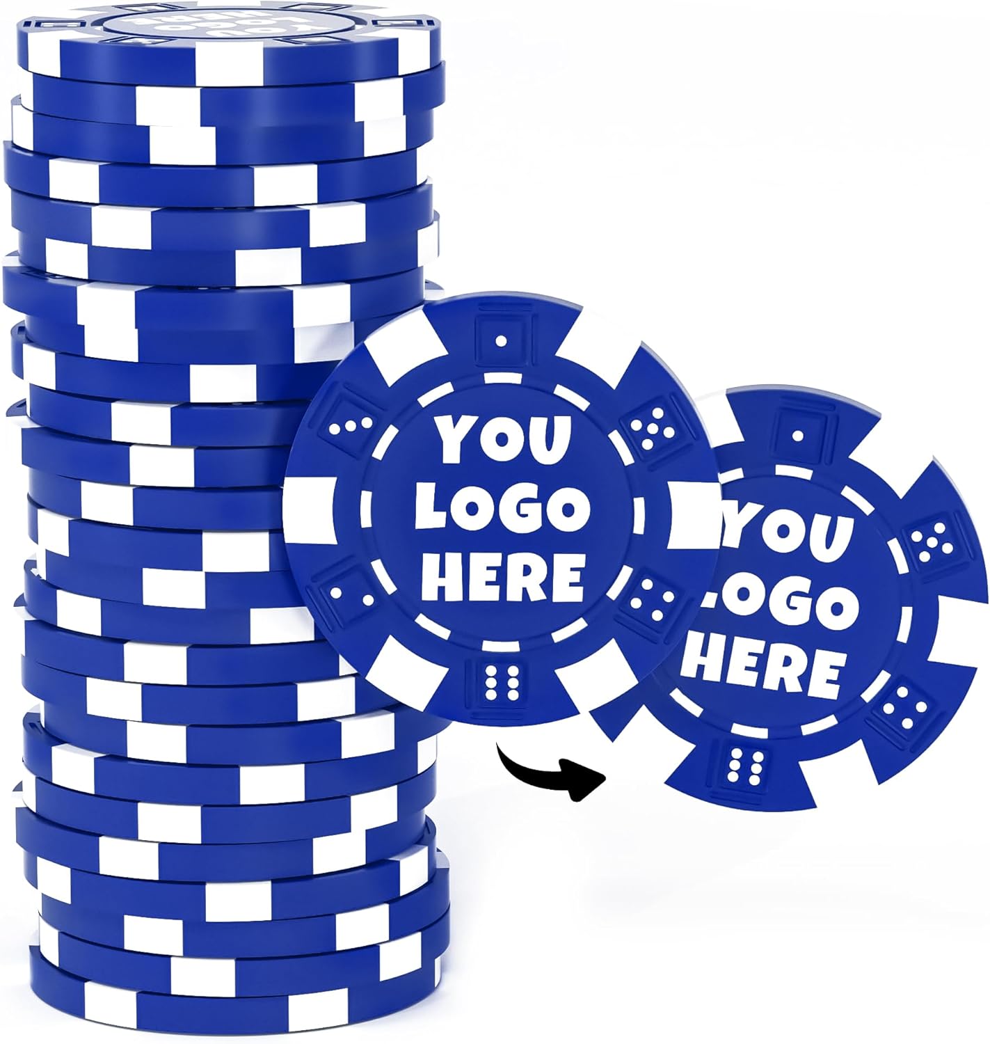 50 Custom Clay Poker Chips, Imprinted in Full Color with Your Logo, Image or Text, 40mm Heavy 11.5 Grams Casino Sized Clay Poker Chips with Logo for Bar Drink Tokens, Card Club or Golf Club