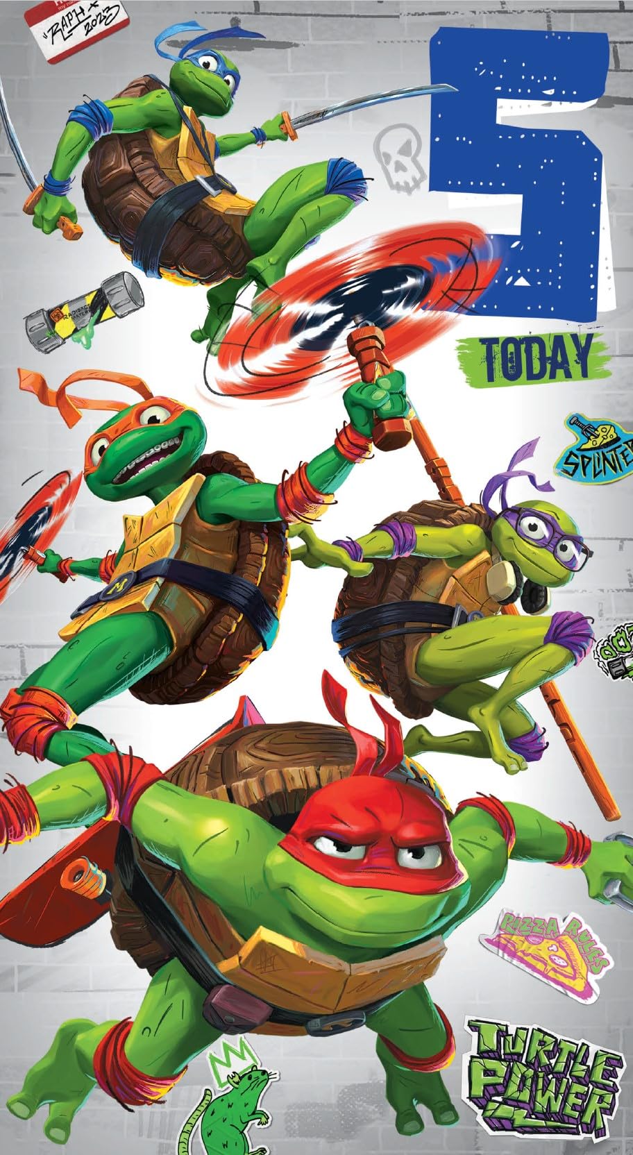 TEENAGE MUTANT NINJA TURTLES BIRTHDAY CARD AGE 5 HAPPY 5TH BIRTHDAY CARD