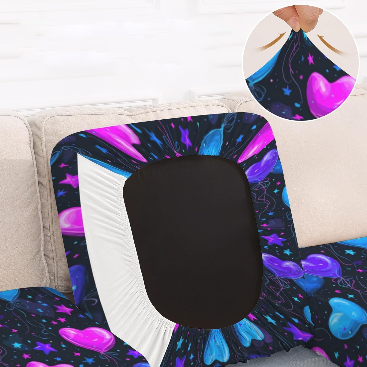 Neon Hearts Balloons Loveseat Covers Couch Covers for 2 Cushion Couch, 2-Piece Stretch Sofa Slipcovers Anti-Slip Washable Furniture Protectors for Dogs Pets