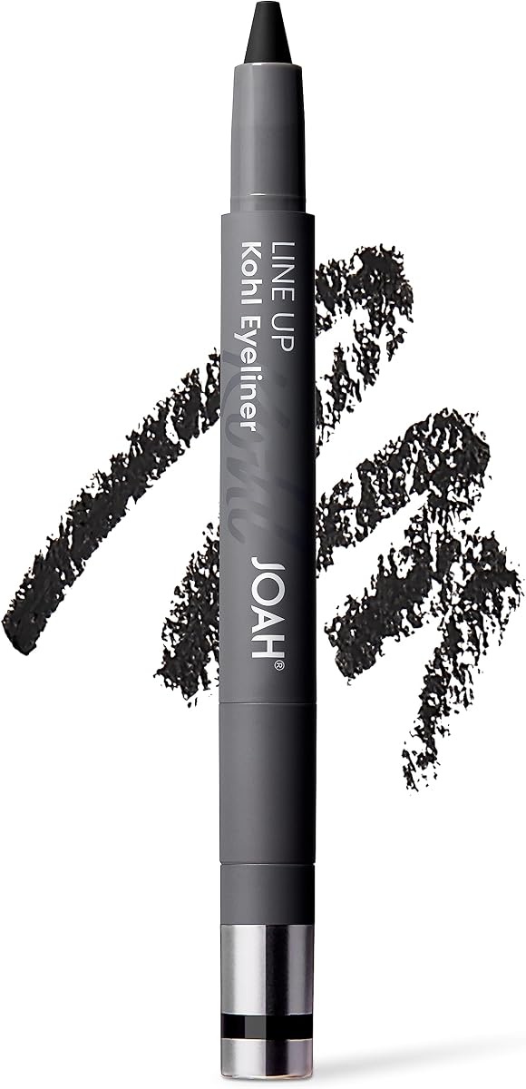JOAH Beauty LINE UP Kohl Eyeliner, Ultra-Smooth & Highly Pigmented Silky Formula, Argan Oil Infused, Longwear, Transfer-Proof, Waterproof, Built-In Smudger & Sharpener - Charcoal