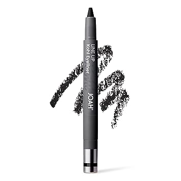 JOAH Beauty LINE UP Kohl Eyeliner, Ultra-Smooth & Highly Pigmented Silky Formula, Argan Oil Infused, Longwear, Transfer-Proof, Waterproof, Built-In Smudger & Sharpener - Charcoal