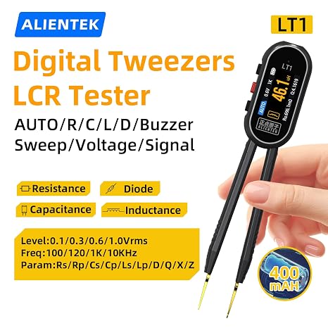 LT1 Mini LCR Meter Tweezer,10KHz Smart SMD Tester,Multimeter, ESR Meter, Tester for Resistor Capacitor Inductance Voltage Frequency Diode,400mAH Battery,Automatic Component Recognition