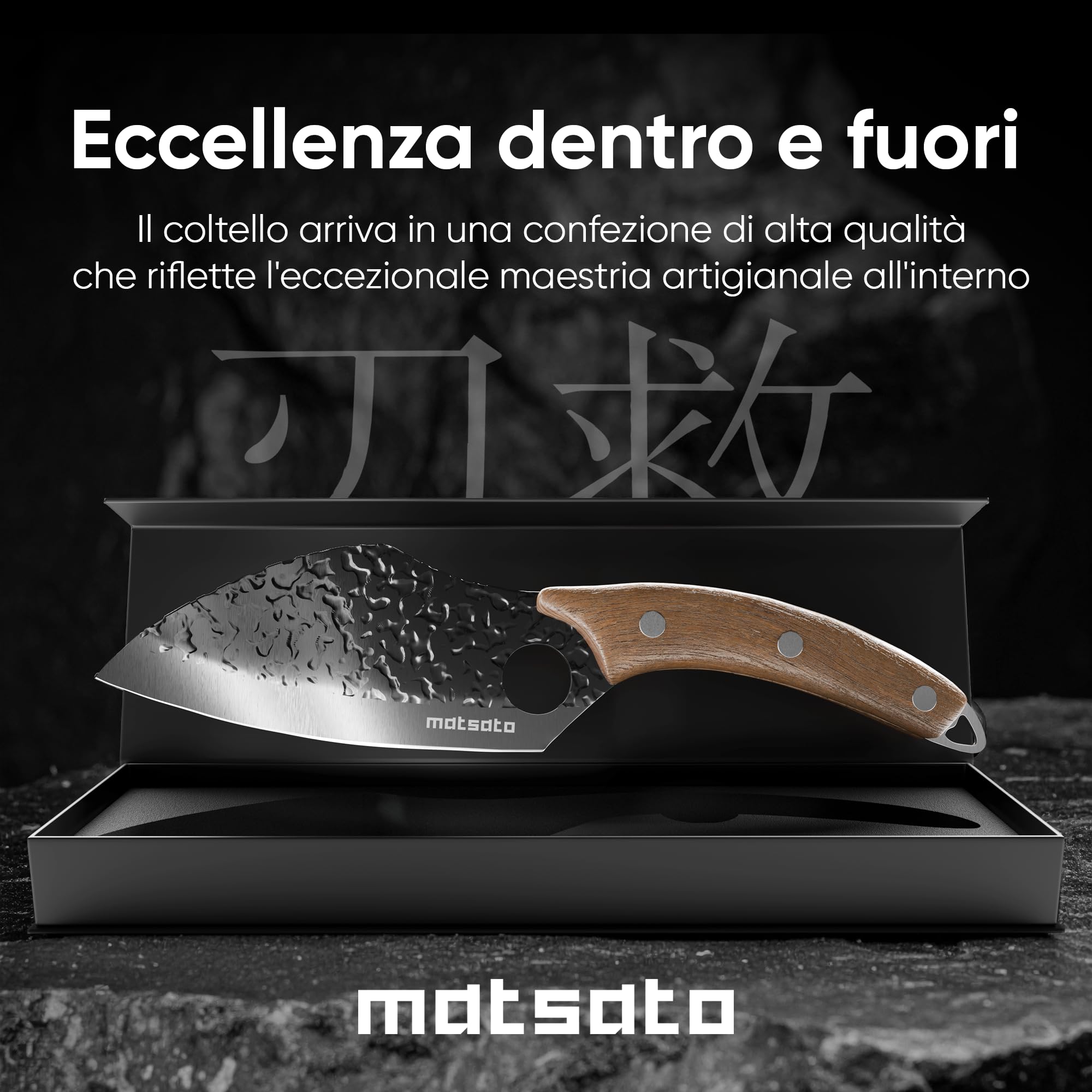 Matsato Coltello da Cucina Professionale in Acciaio Giapponese - Coltello Chef con Lama da 16 cm, Manico in Legno di Faggio - Ideale per Cuoco e Accessori Barbecue