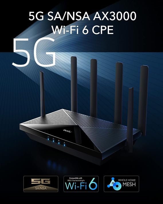 Cudy 5G NR AX3000 Wi-Fi 6 Router, 4x GE, Dual SIM, Det Antenna, P5