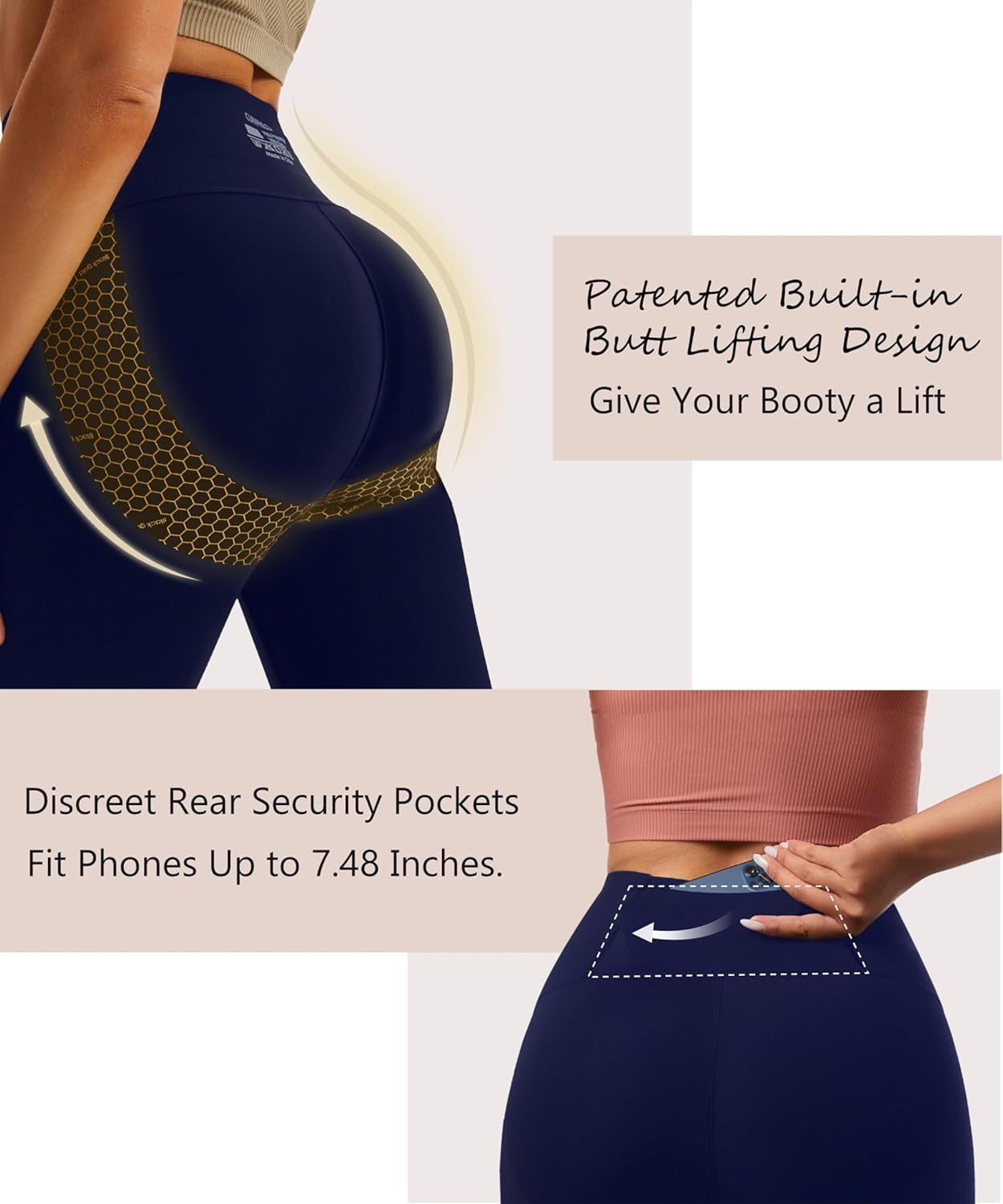 Women's Compression Leggings Butt Lifting Work Out Athletic Gym High Waist Tummy Control Stretchy with Pockets - Image 4