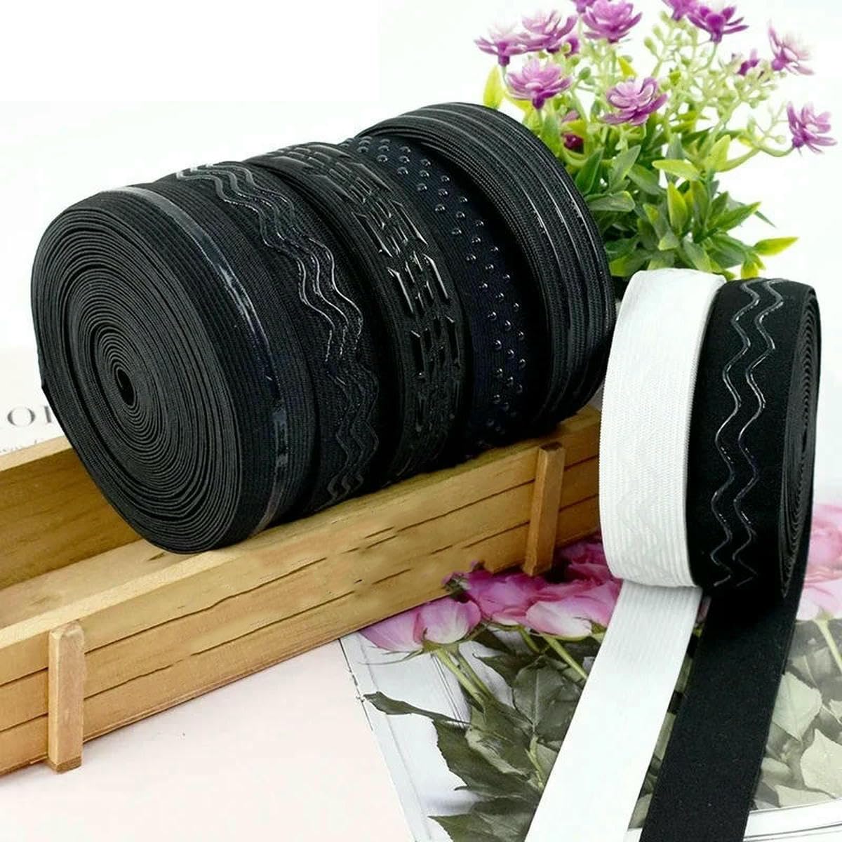 Elastyczna taśma do szycia, Szycie Elastyczna opaska Pasek biustonosza Bielizna Pas biodrowy Czarny Biały 10-50mm 2/5m(EB038-Black-50mm 10-50mm,5Meters)