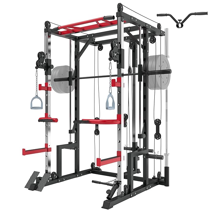 Buy MAJOR LUTIE Power Cage, Smith Machine Power Rack with Landmine Attachment and LAT Pull Down
