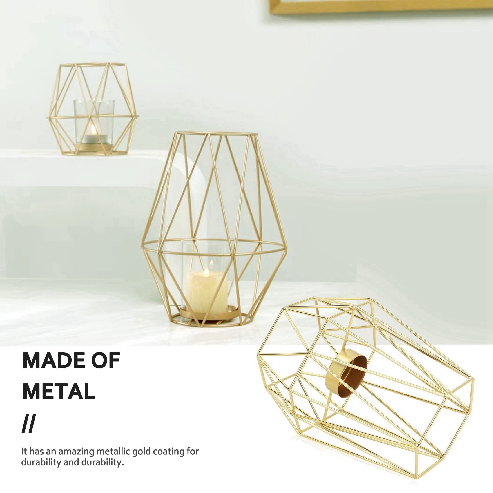 8 x goldene geometrische Teelichthalter Metall für Wohnzimmer und Badezimmer