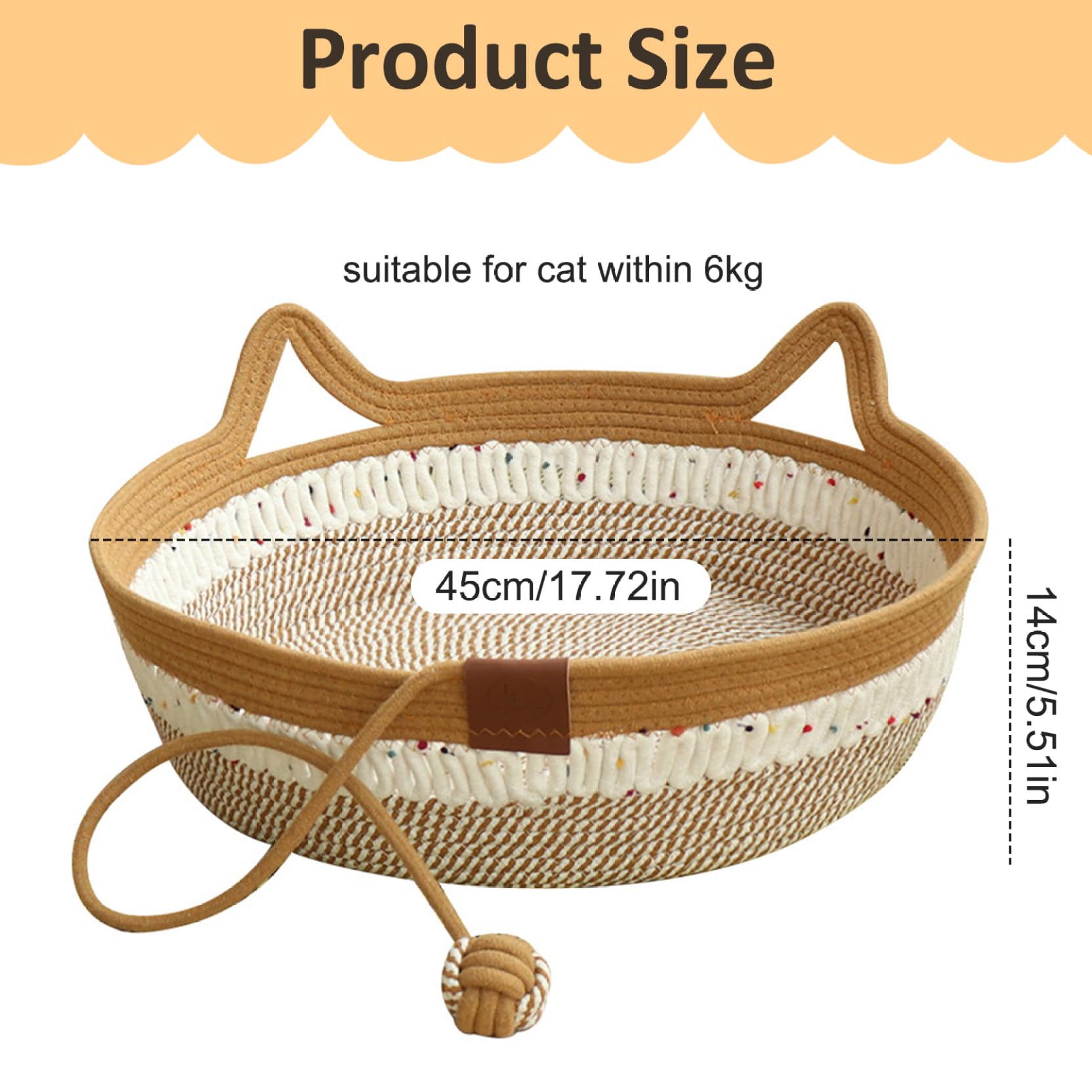 Kattenbed, katoenen touw voor huisdieren, met mat, geweven mand voor katten, puppy's, kleine honden, alle seizoenen, binnen, slaapkamer, woonkamer, dieren