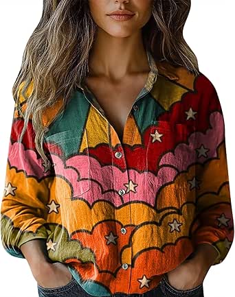 AISEW Chemise boutonnée classique à manches longues avec poche pour femme