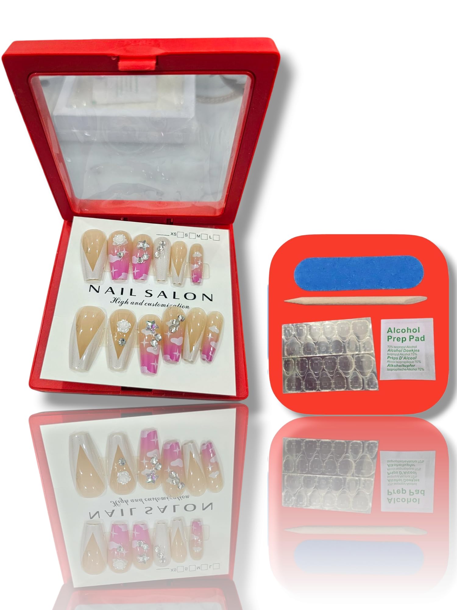 12 Press on Reusable Cute Korean Nails Set for Girls and Women| Pink Clip on Nails| Stick on nails with Filer and Cuticle Pusher and Glue Tabs| Pink Fake Nail Set Unbreakable-picture-17