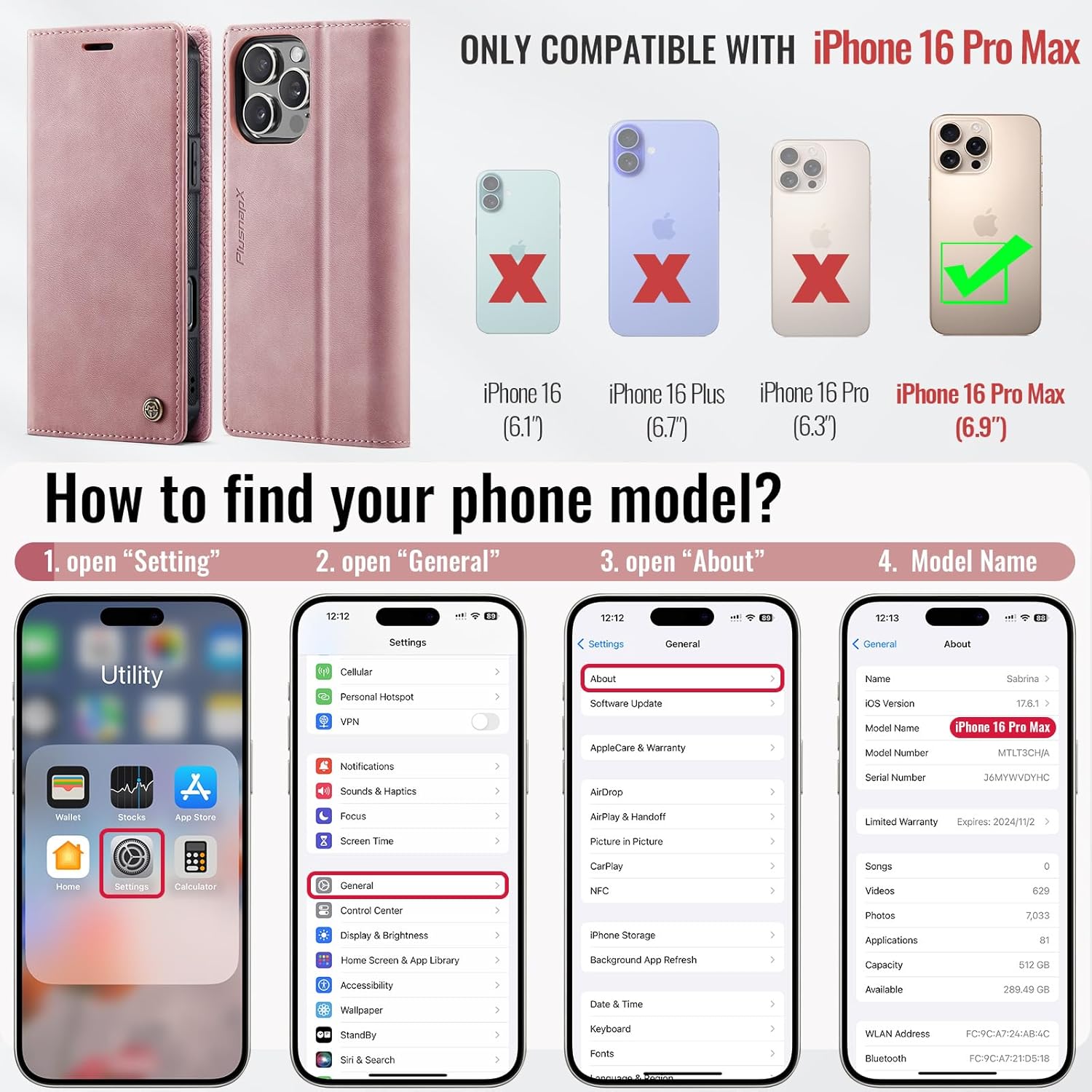 Wallet Case for iPhone 16 Pro Max Compatible with Magsafe, 2-in-1 PU Leather Flip RFID Blocking Card Holder Stand Shockproof Magnetic Detachable Cover for iPhone 16 Pro Max Case 6.9, Pink