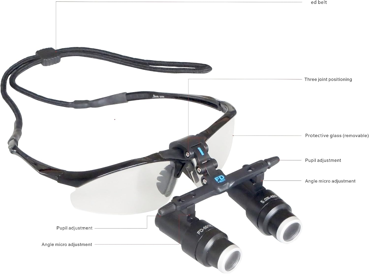 EustomA 6.5X Binocular Loupes High Magnification 330/420/550mm Working Distance Optical Glasses FD-501K-6.5X (550mm)
