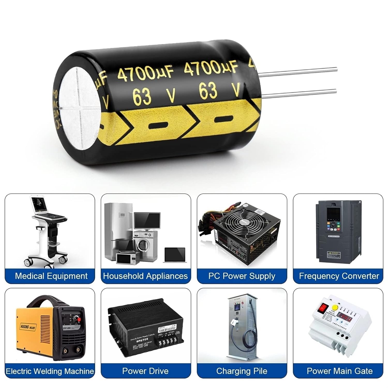 10Pcs Aluminum Electrolytic Capacitor 63V4700UF 22x40mm High Frequency Low ESR Low Resistance Capacitors