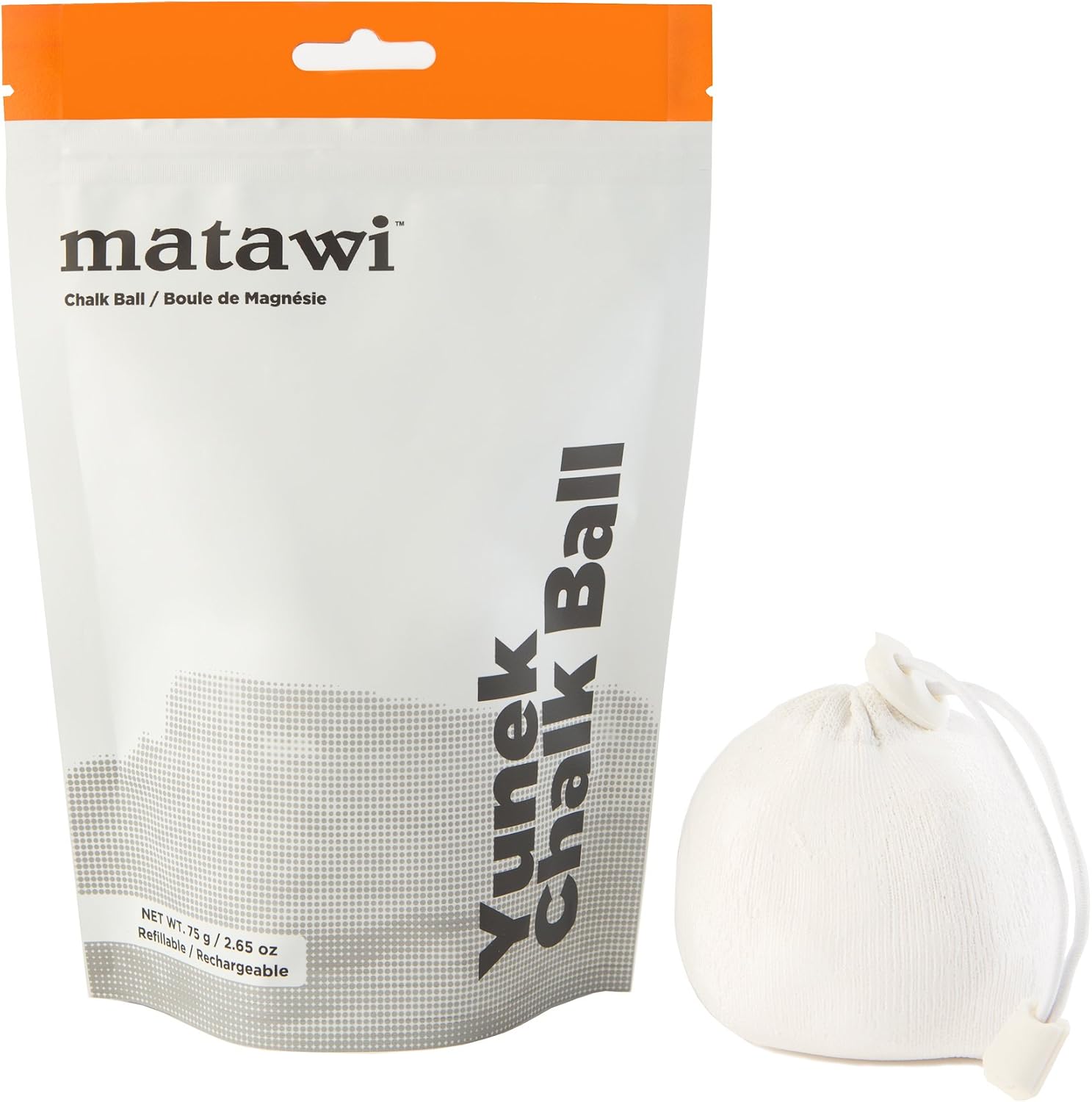 Matawi Yunek Refillable Chalk Ball with 75 Gram (2.65 oz) Enhanced Grip - Pure Gym Chalk Bag for Rock Climbing, Weight Lifting, Gymnastics, Sports - Absorbs Sweat, Protects Skin