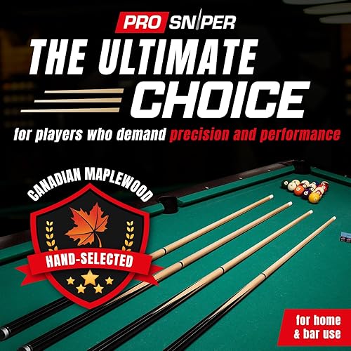 Miniatura 2 de Prosniper Juego de 4 palos de billar prémium  Taco de piscina de arce canadiense de 58 pulgadas, 19 onzas con eje de baja desviación y 4 tizas