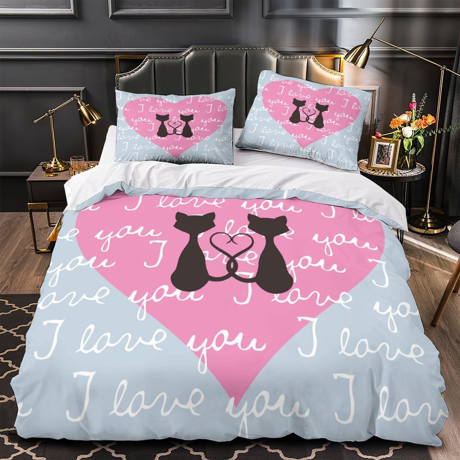 Housse de couette chat 260x220 parure de lit 3D microfibre
