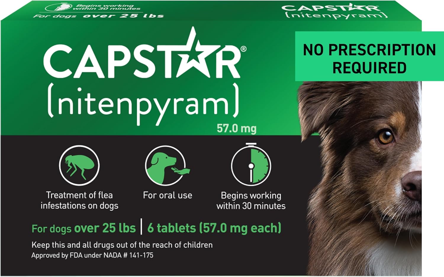 Capstar for Dogs (nitenpyram), Fast-Acting Oral Flea Treatment for Dogs Over 25+ lbs, Vet-Recommended Flea Medication Tablets Start Killing in 30 Minutes, 6 Doses
