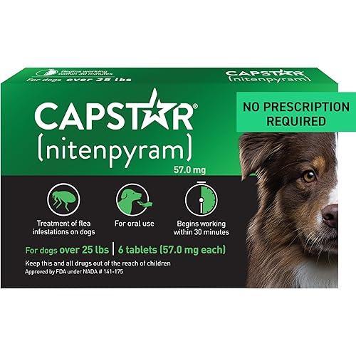 Capstar for Dogs (nitenpyram), Fast-Acting Oral Flea Treatment for Dogs Over 25+ lbs, Vet-Recommended Flea Medication Tablets Start Killing in 30 Minutes, 6 Doses