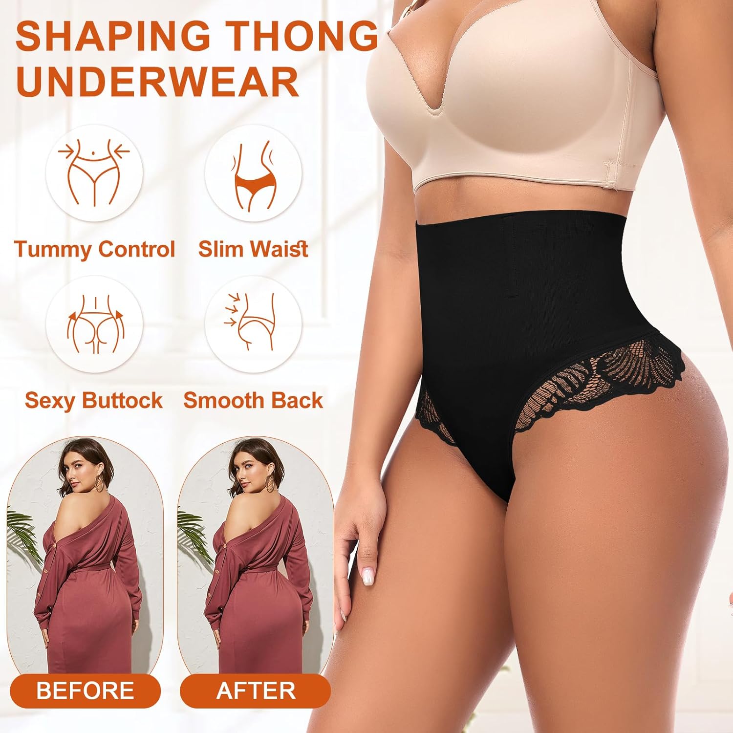 Werena Tummy Control Thong Shapewear for Women Seamless Shaping Underwear High Waist Body Shaper Panties Panty Girdle - Image 4