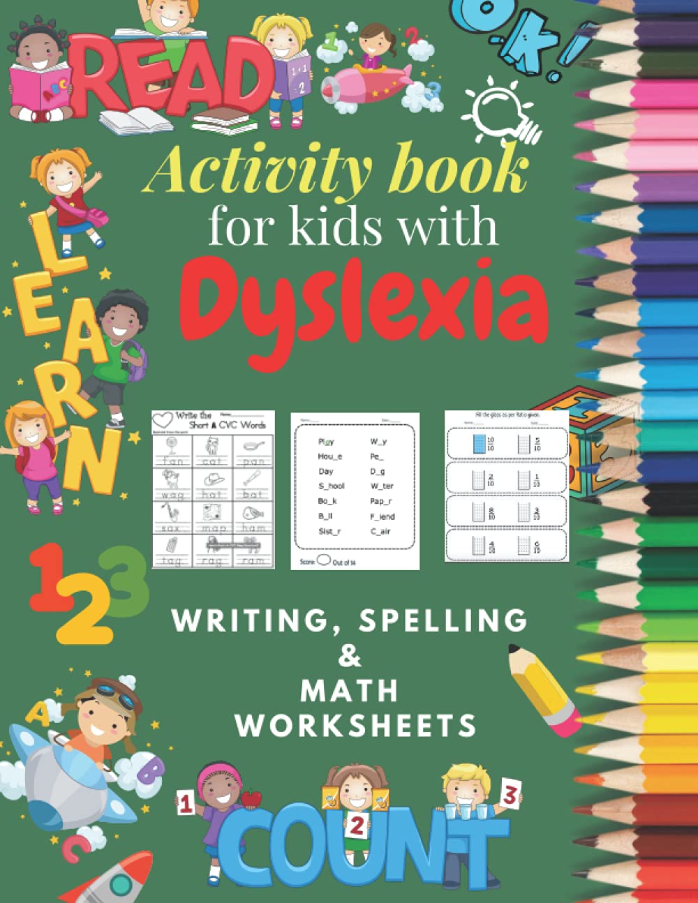 Activity book for kids with DYSLEXIA/ writing, spelling & math worksheets: Brain Training - 100 LOGIC GAMES!