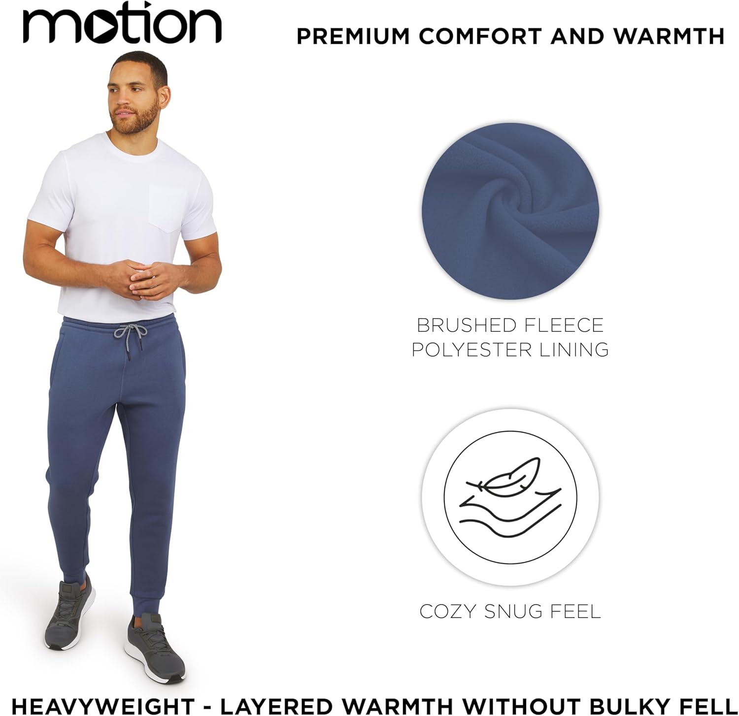 Motion Men's Classic Fit Active Performance Heavyweight Fleece Jogger Pants (S-XL) - Image 3