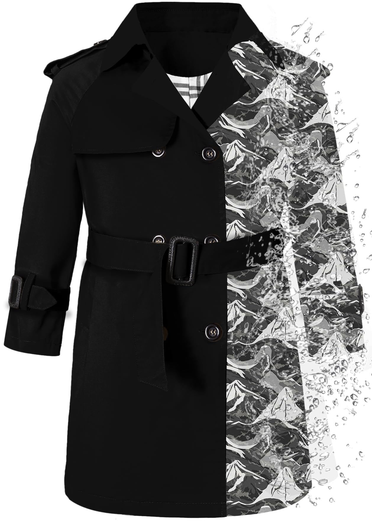 Betusline Boys Waterproof Trench Coat Double Breasted Classic Belted Outwear Jacket Dress Coats