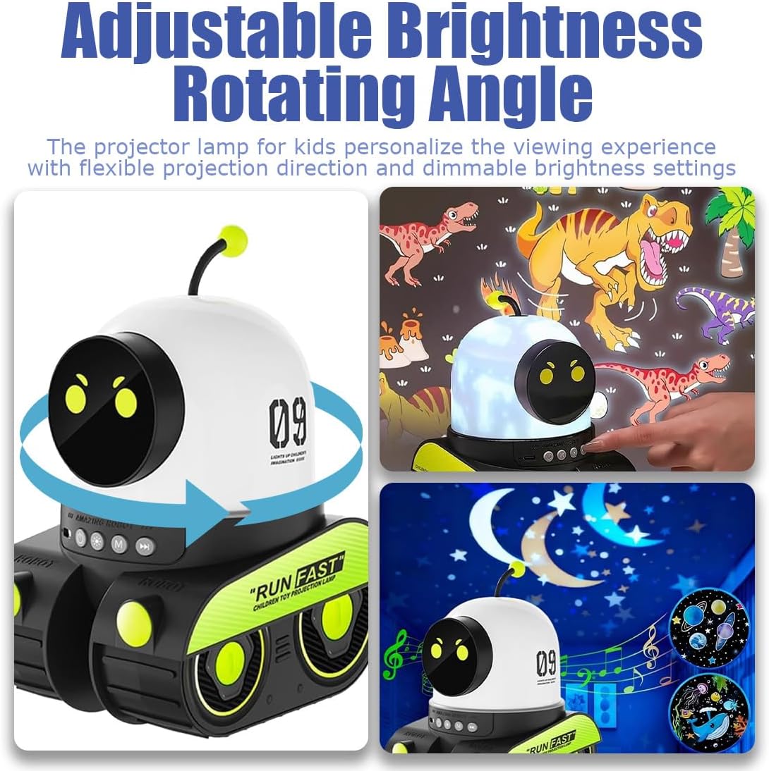 Kids Cartoon Projector Lamp, 21 Slides Cartoon Robot Car Projection Lamp, Universe Starry Sky LED Decor with 360° Rotation Silent Kid Night Light for Christmas Birthdays Gifts