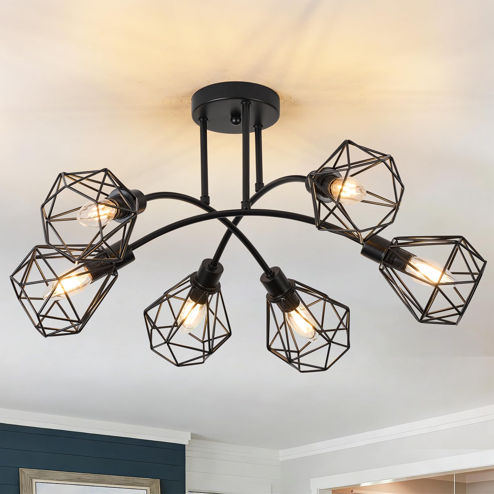 NATUREYL Ceiling Lights,Vintage Black 6 Lights Light Fittings Ceilings for Living Room Bedroom Kitchen Hallway Dining Room(No Bulb)