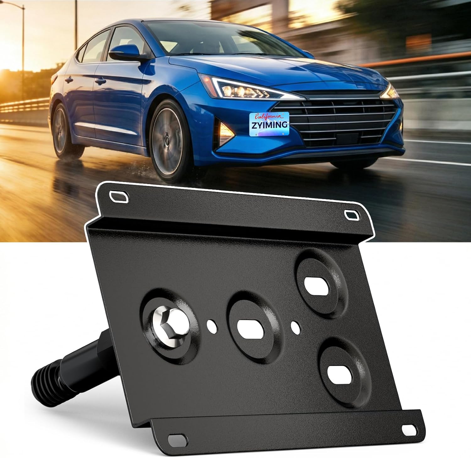 No Drill Front Bumper Tow Hook License Plate Mount Bracket Holder Compatible with 2017-2019 Hyundai Elantra, 2014-2018 Kia Forte Sedan Front License Plate Frames License Plate Mounting Accessories