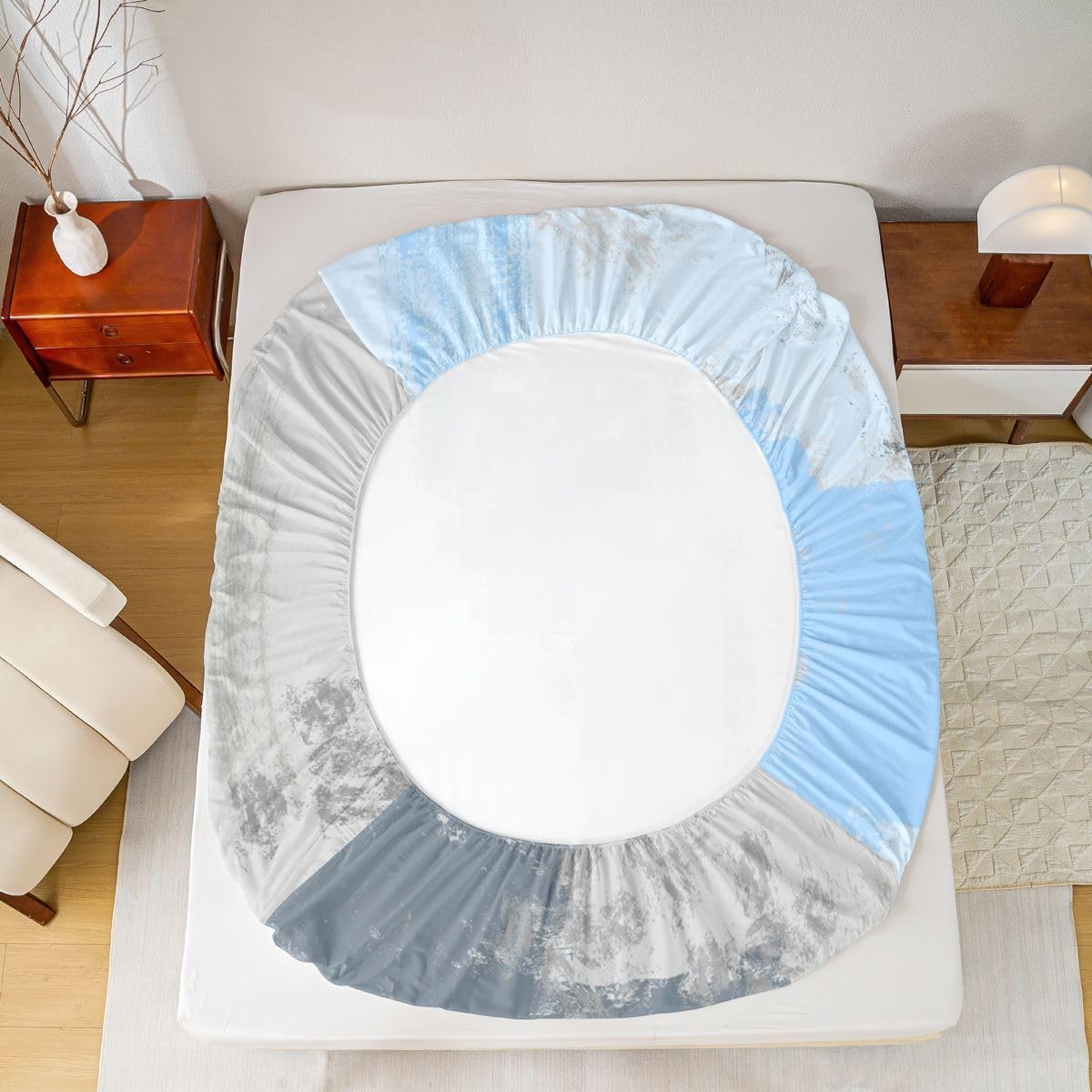 Blue Grey White Fitted Sheet Twin Size Kids Abstract Art Bedding Set for Boys Teens Geometric Bed Sheet Set Stripes Modern Bed Cover Room Decor - Image 3