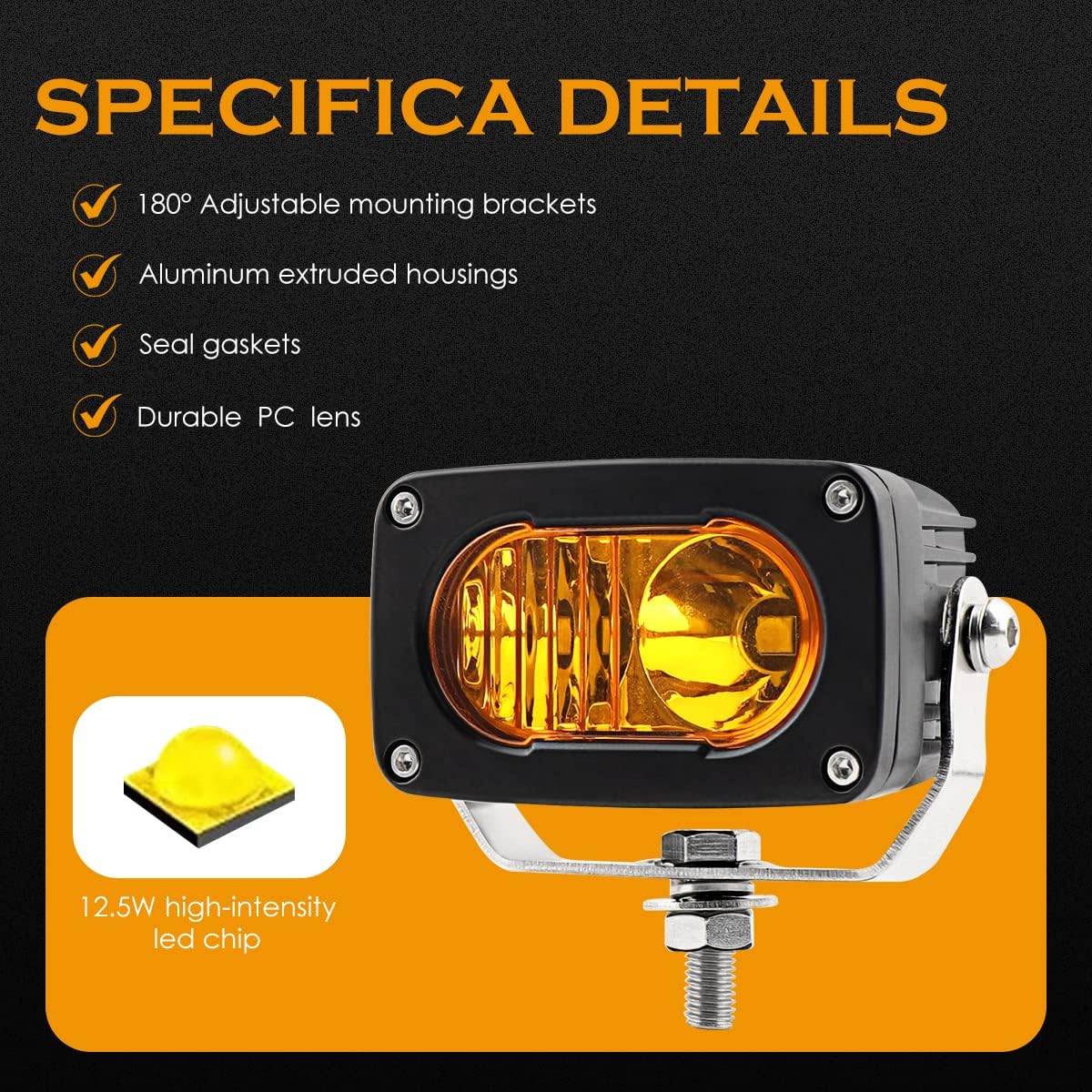 Amber LED Pods, 3 Inch Fog Lights with Temperature Sensor 50W 6000 LM Super Bright Combo Beam Offroad Bumper Lights Compatible with Motorcycle Truck Bike SUV ATV UTV Boat