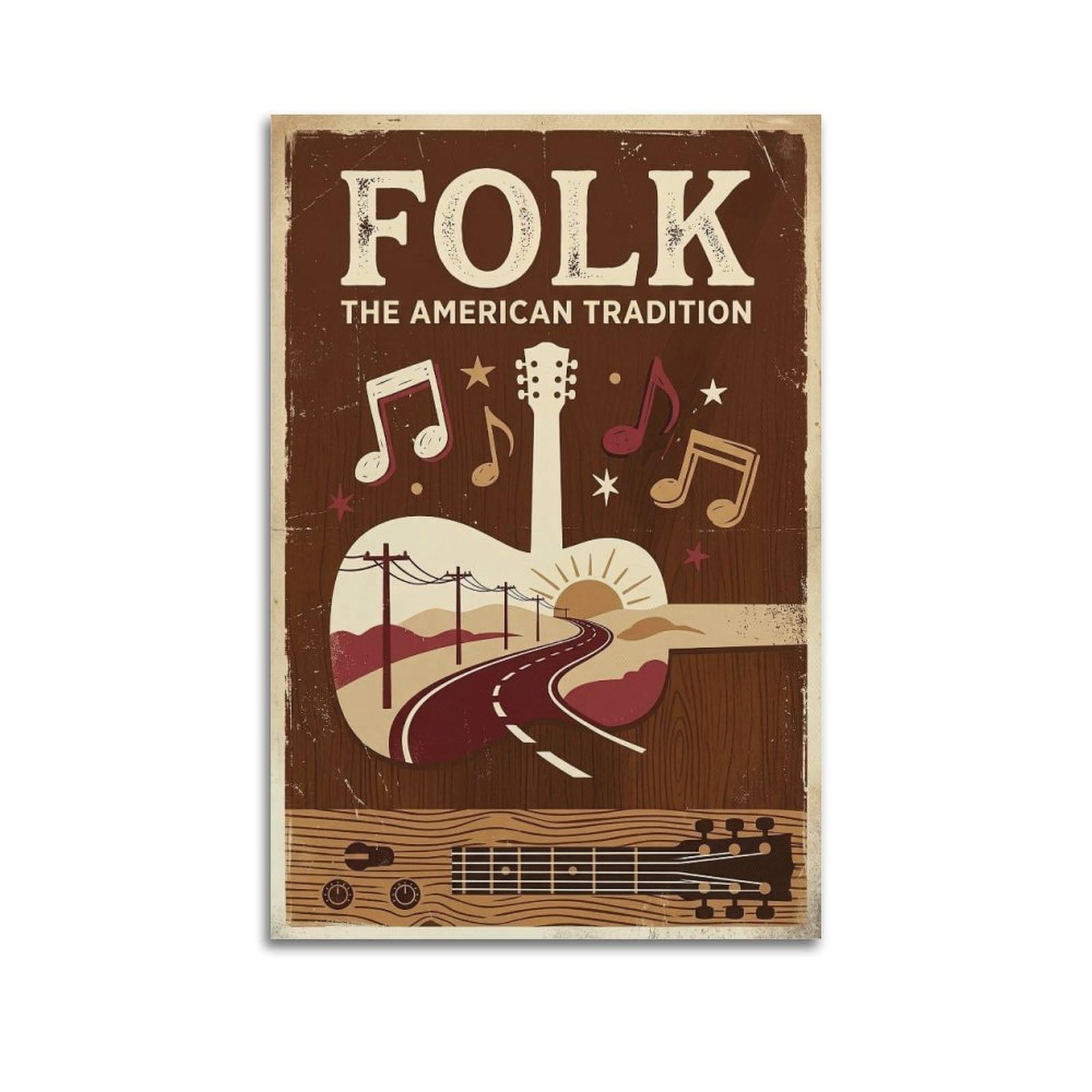 Okngb Unframe-Style Vintage Retro Guitar & Highway American Folk Music Poster Decorative Painting Canvas Art Picture 20X30inch(50X75cm)