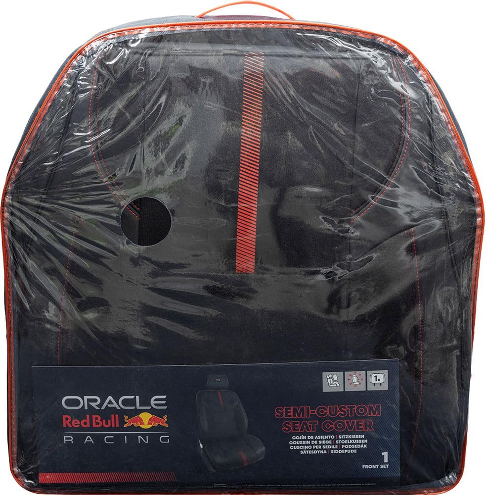 RED BULL Funda de Asiento Individual reposacabezas Independiente, Barra de alimentación Negra y roja para Coches, cómoda, Duradera, fácil y rápida de Instalar