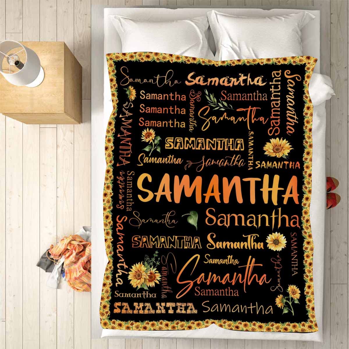 Custom Sunflowers Blanket with Name for Family Holiday Sofa Bed Decor, Personalized Floral Frame Super Cozy & Fuzzy Flannel Throws Different Font Blanket for Baby Boys & Girl Family 30