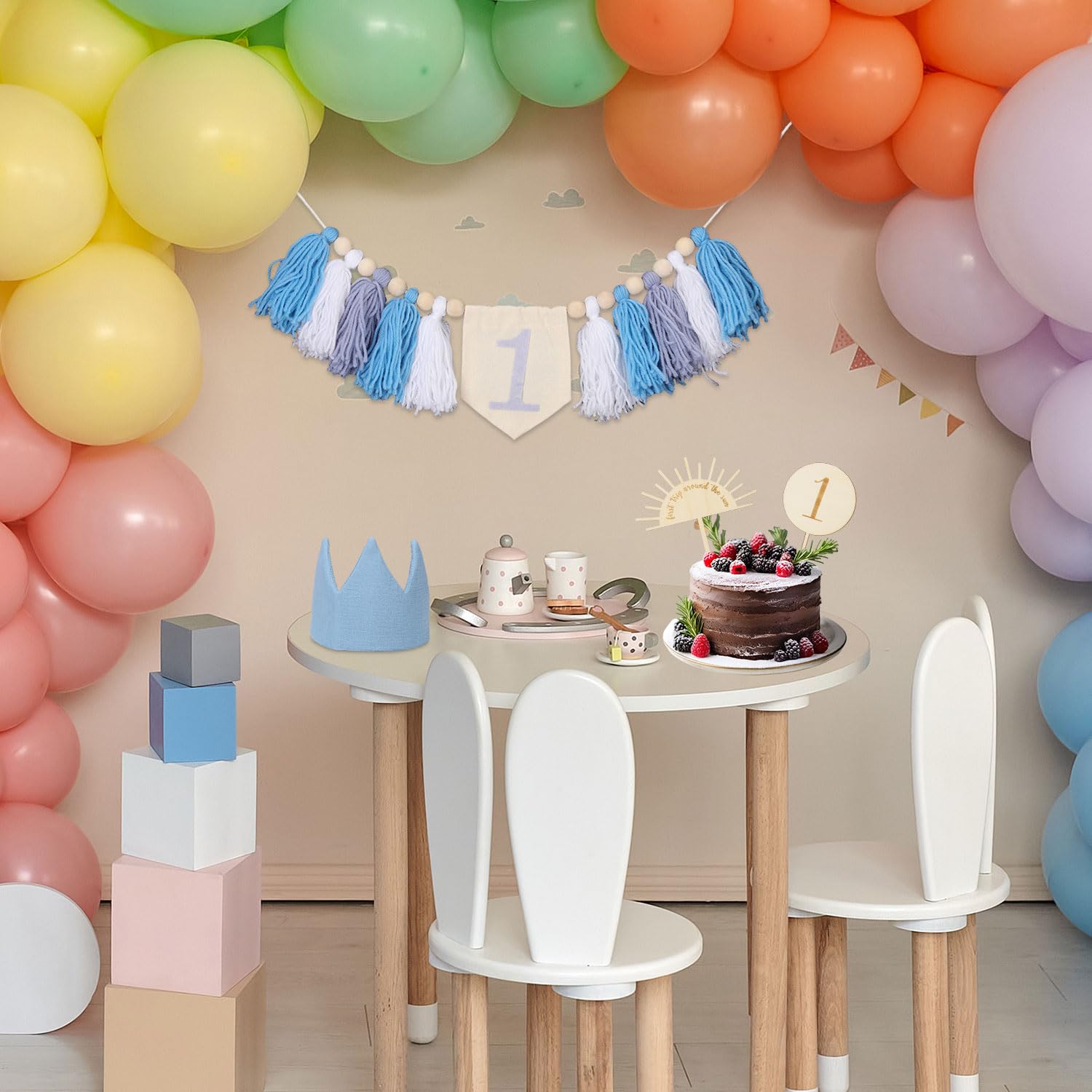 Striscione con nappa per il primo compleanno Wild One, decorazione per seggiolone a forma di corona, cartello per la festa del primo compleanno in nero e oro, gagliardetto con foto per torta
