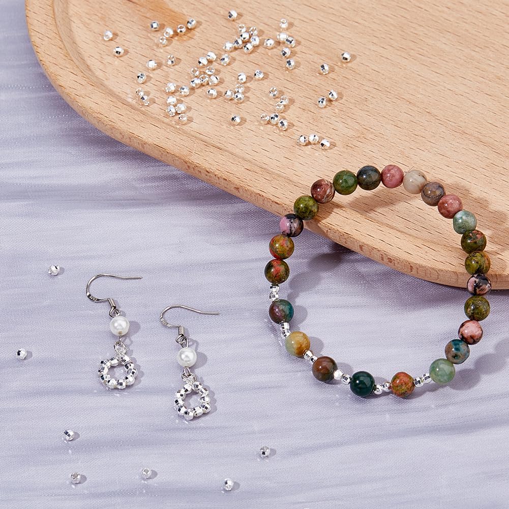 100pcs Spacer Beads 925 Sterling Silver Plated Long-Lasting Faceted Round Beads 1mm Loose Jewelry Bead for DIY Bracelet Necklace Charms Supplies - Image 5